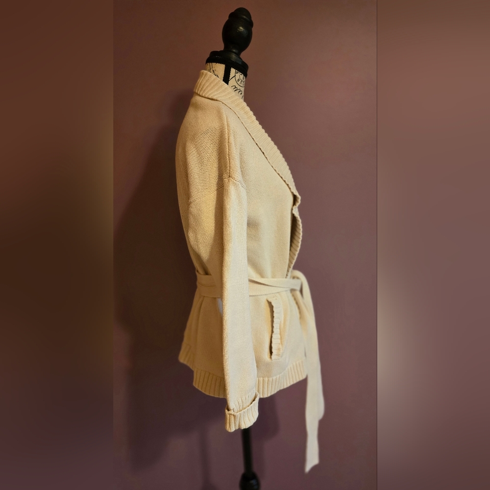 LOFT Cream Shawl Collar Belted Cardigan - Picture 9 of 11